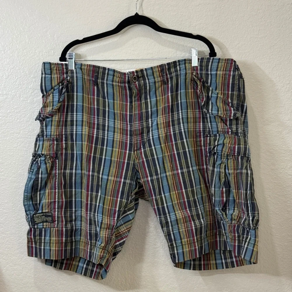 Vintage Polo Ralph Lauren Men Plaid Cargo Shorts Multi Color Type C-1 Utility 44